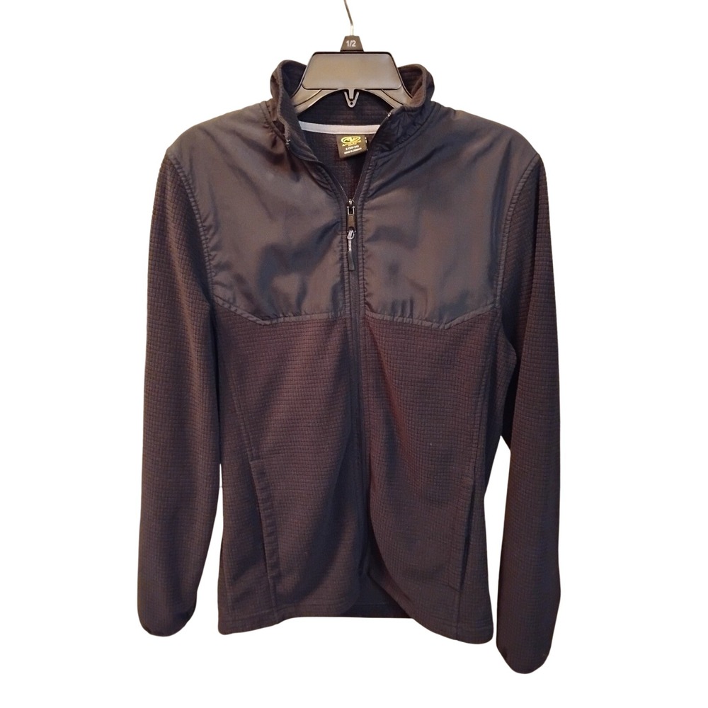 Athletic Works Mens Black Waffle Knit Full Zip Jacket Mock Neck Small 34-36